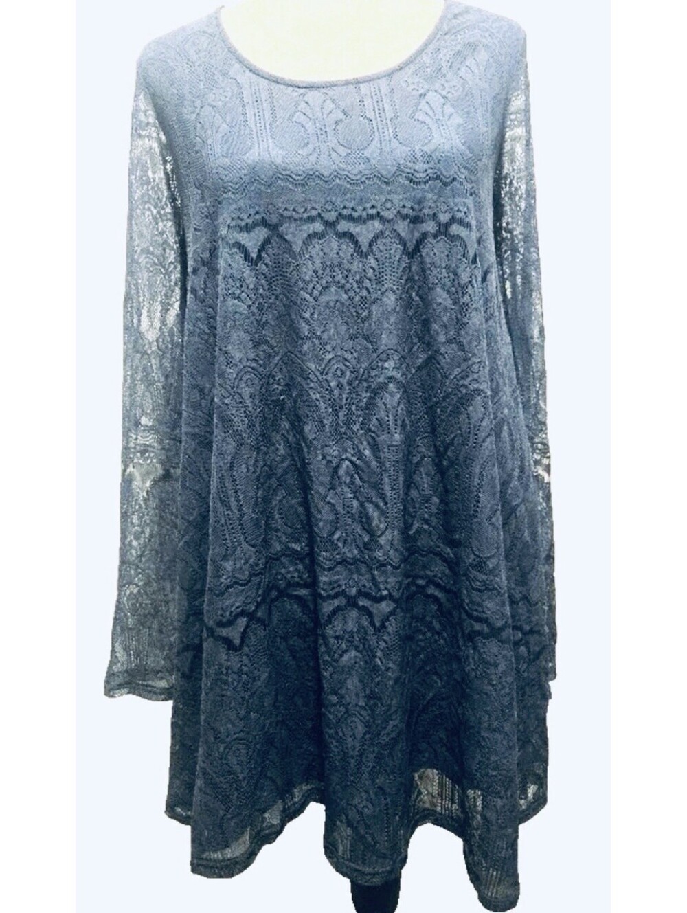 Altered State Size M NWT Indigo Blue Long Sleeve A-line Dress Lace Peasant Boho